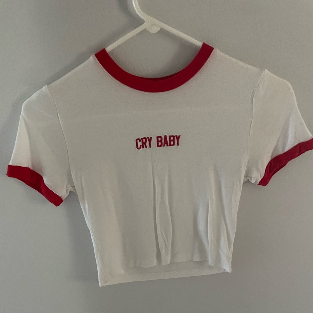 Fashion Nova White CryBaby Cropped Ribbed Tee